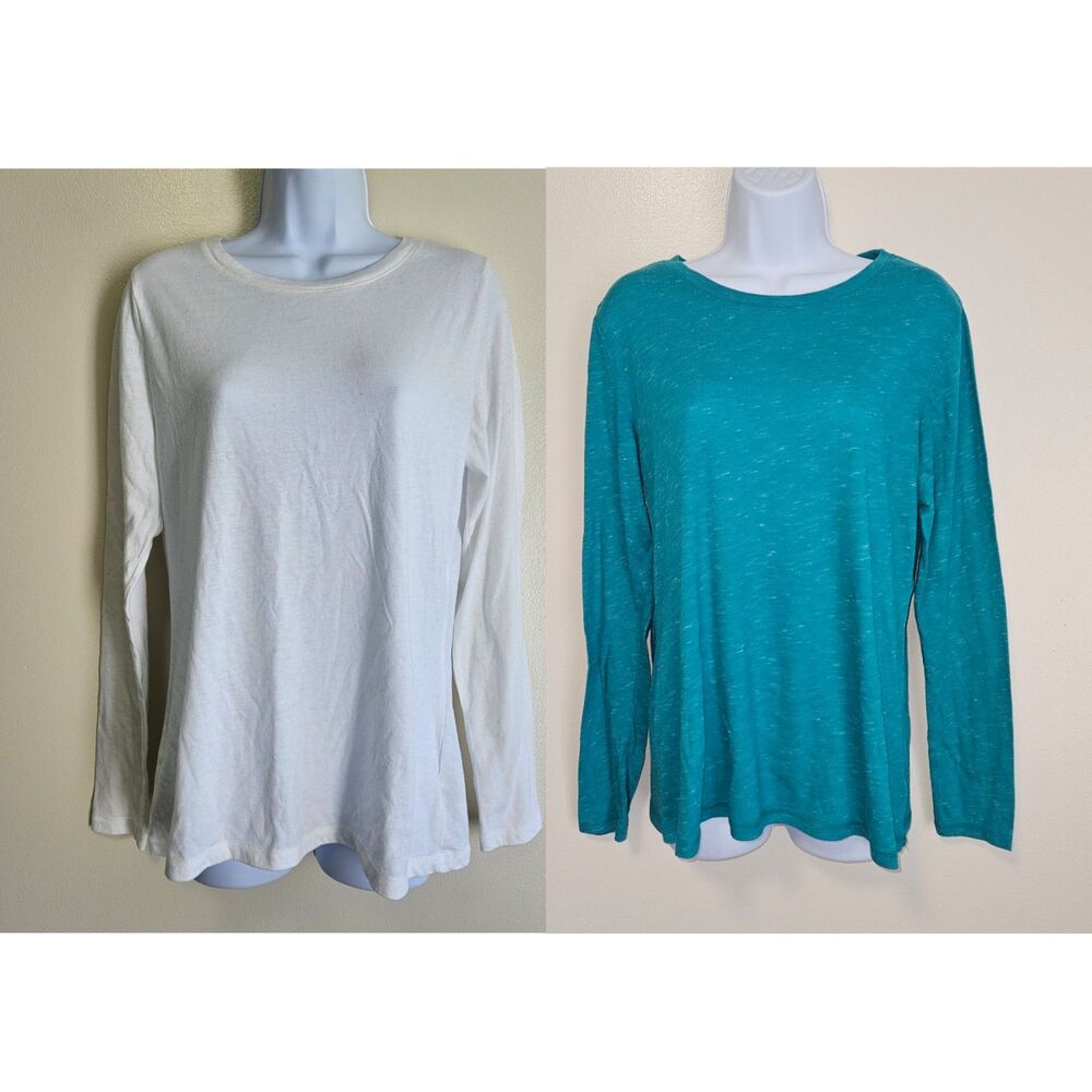 Mossimo Long Sleeve Top Set of 2 Teal White Lightweight Layering Women Large